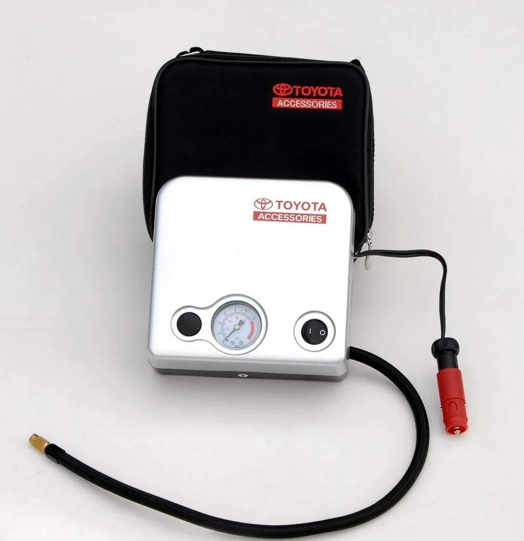 Toyota Tire Inflator DC 12V Portable Air Compressor 80 PSI - Car Tire Pump with Digital Gauge, 3 Nozzles & Carry Bag for Car, Motorcycle, Bicycle - Model AC595