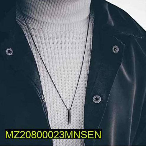 Pack of 2 Stainless Steel Vertical Bar Necklaces – Elegant Silver & Black Pendant Jewelry for Men & Women