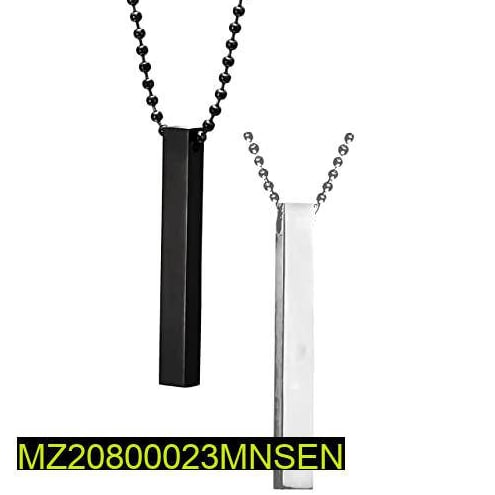 Pack of 2 Stainless Steel Vertical Bar Necklaces – Elegant Silver & Black Pendant Jewelry for Men & Women