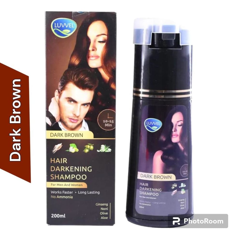 Luvvel Hair Dye Shampoo 200 ml – Dark Brown 102 & Black 101 | Herbal Hair Color Shampoo with Wild Ginseng, Olive & Aloe Vera | Ammonia-Free, Anti-Hair Fall & Nourishing Formula