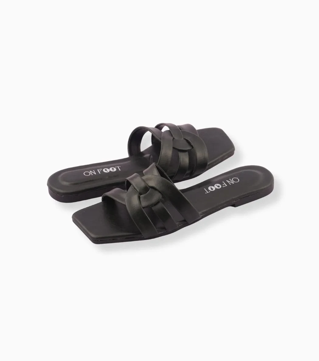 Loom Step 039 Black Women's Flats | Textured Rexine Formal & Casual Shoes