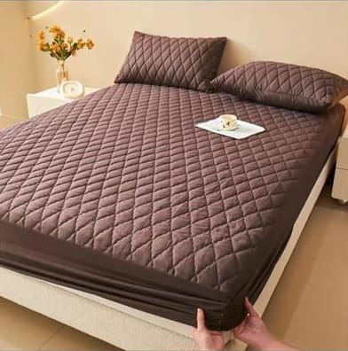 Waterproof Microfiber Mattress Cover – Quilted Double Bed Protector (Brown)