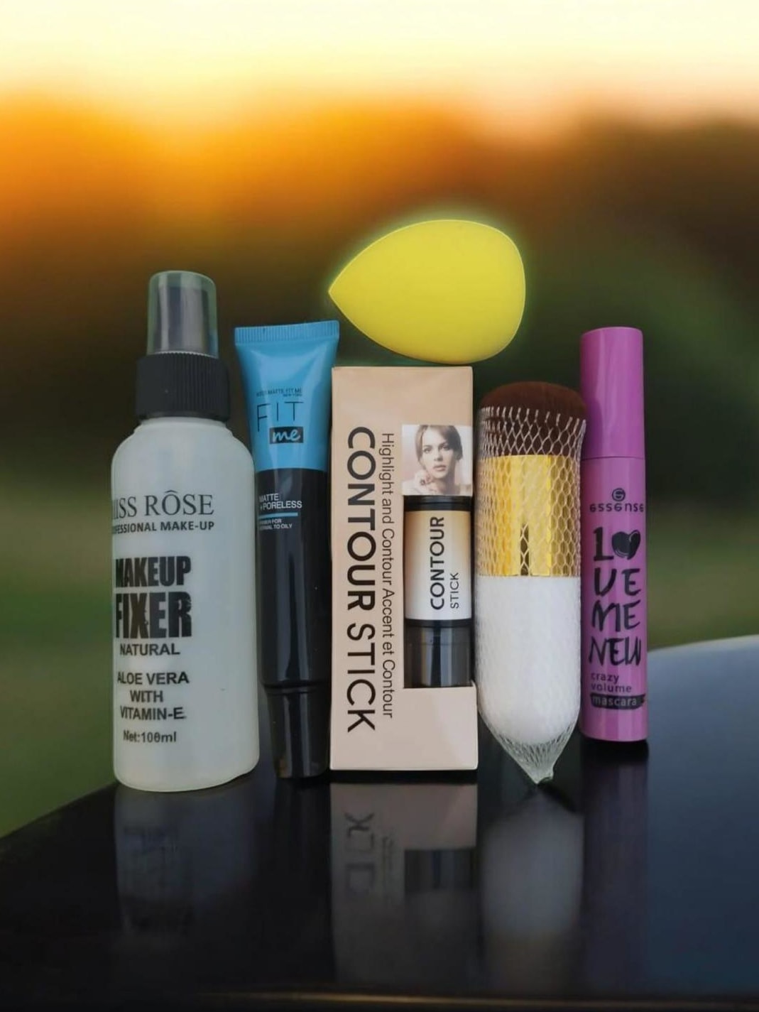 6-in-1 Complete Makeup Kit – Fixer, Primer, Contour Stick, Foundation Brush, Mascara & Beauty Blender (Ivory)