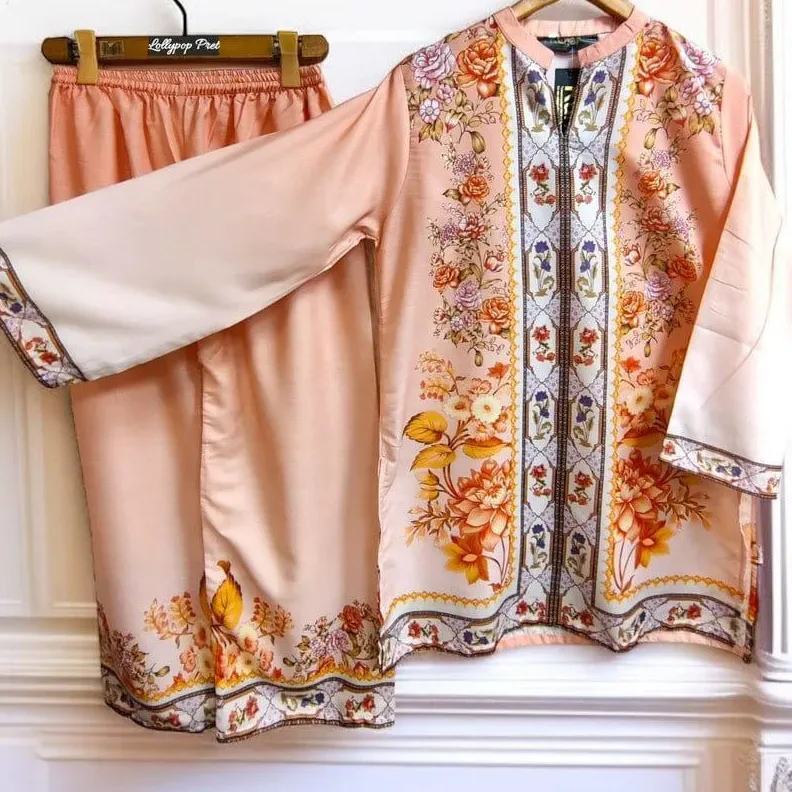 Trending Pink Floral Printed Swiss Lawn Co-Ord Set – Shirt & Flapper Trouser (2-Piece)