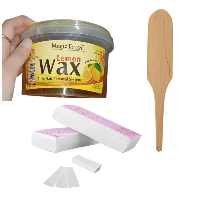 Magic Touch 3-in-1 Lemon Wax Hair Removal Kit - 400ml Wax, 50 Strips & Spatula for Smooth Skin