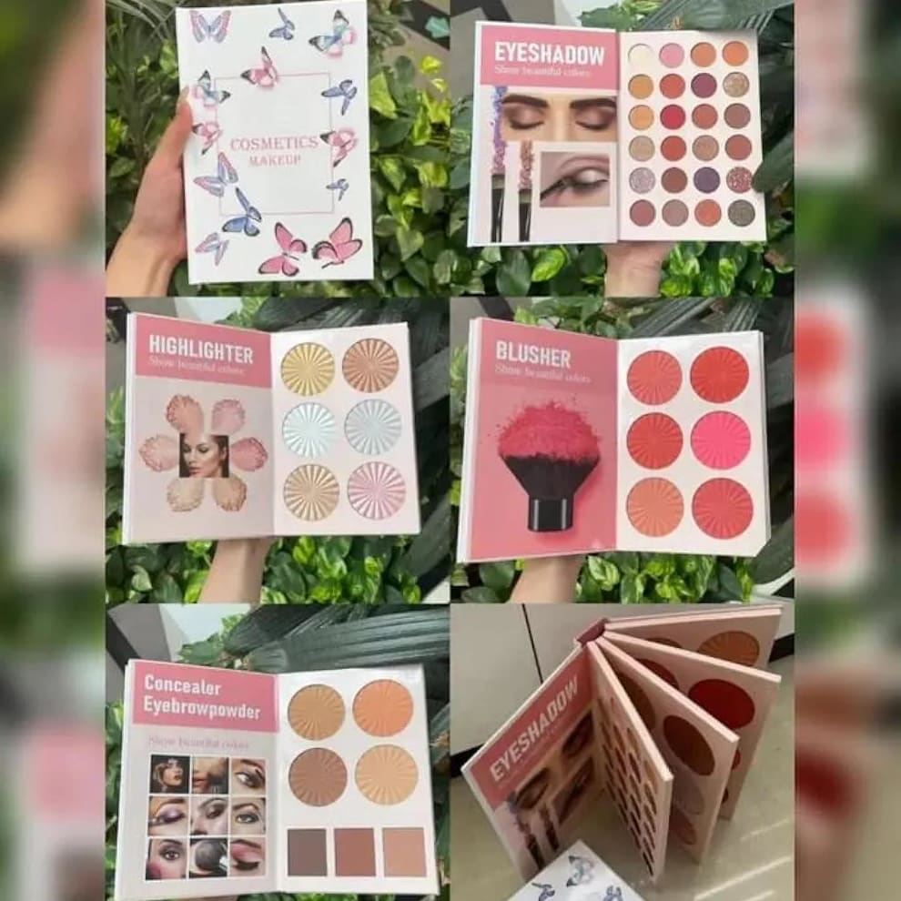 Professional 4-in-1 All-in-One Makeup Palette Book – Eyeshadow, Blush, Contour, Highlighter & Eyebrow Powder Kit | Long-Lasting & Waterproof