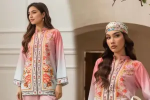 Trending Pink Floral Printed Swiss Lawn Co-Ord Set – Shirt & Flapper Trouser (2-Piece)