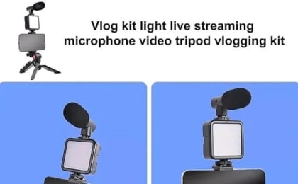 Professional All-in-One Vlogging Kit – Portable Content Creation Set with Tripod & Lighting for YouTube, TikTok, and Photography – Durable ABS – Universal Compatibility (Black)