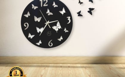 Butterfly Dial Wall Clock – 14" Modern MDF Home Décor