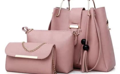 Stylish Pink Leather Handbag Set for Girls – 3-Piece Chic Top Handle Bag Collection