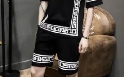 Men's Printed Dri Fit Tracksuit Set – Black Greek Key Design | Premium Summer Gym Wear in Pakistan