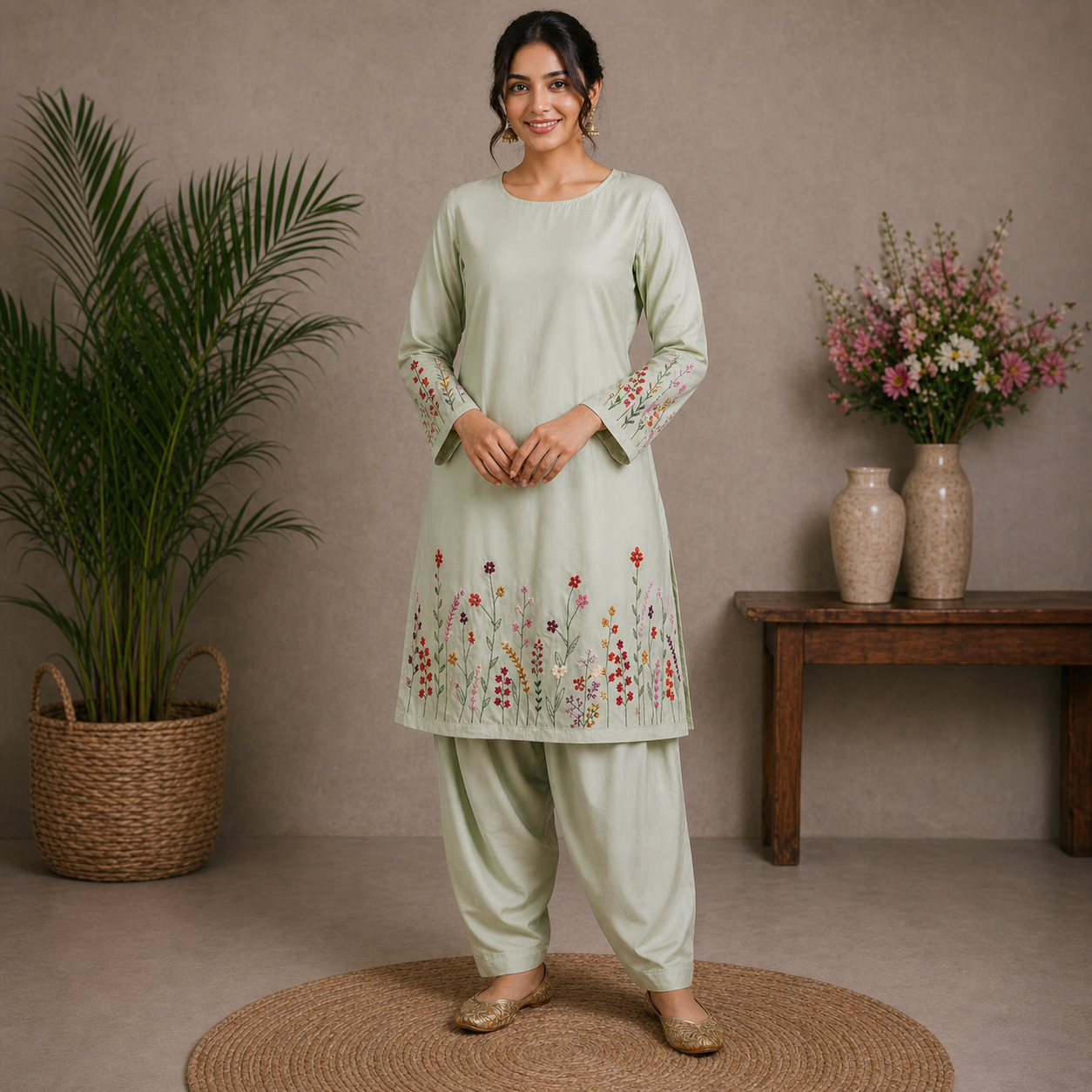 Mint Green Embroidered 2-Piece Stitched