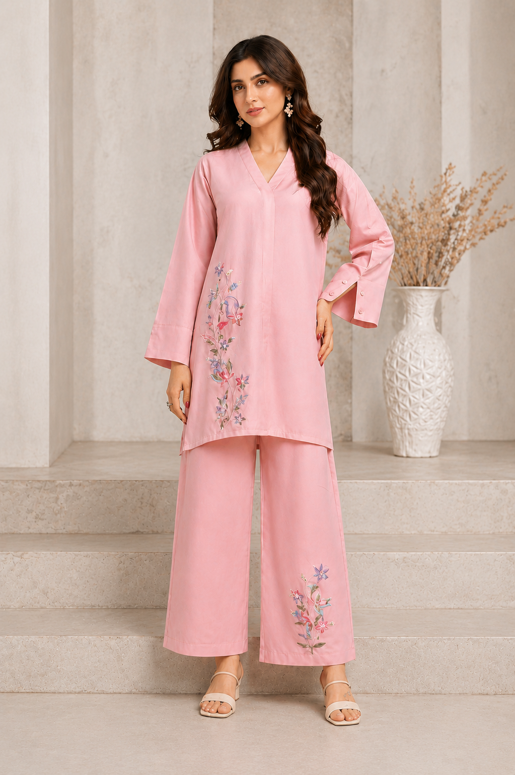 Blush Pink Embroidered Co-ord Set