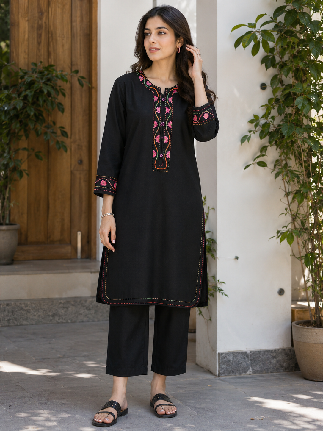 Bloom Noir Embroidered Kurta Set