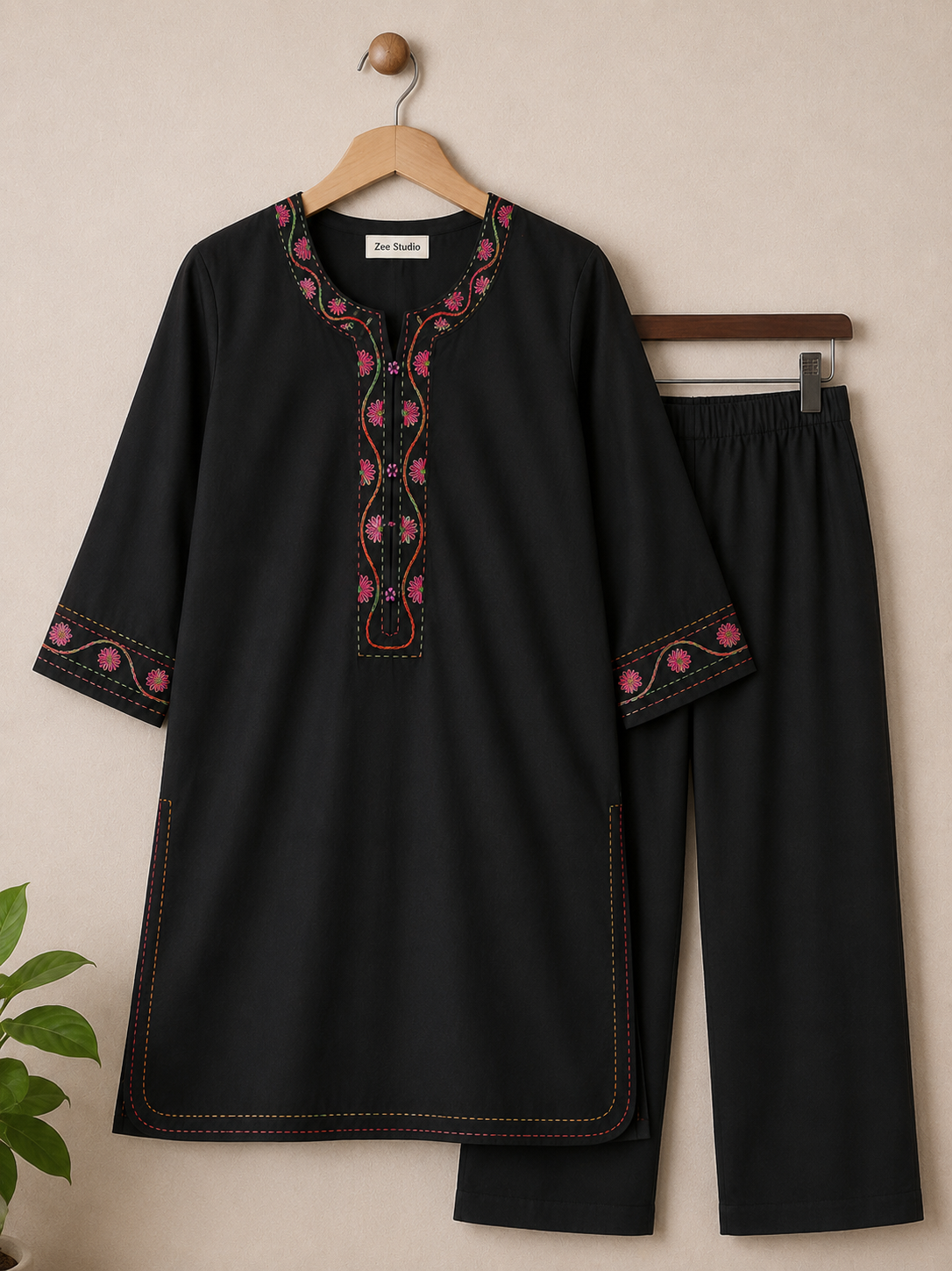 Bloom Noir Embroidered Kurta Set