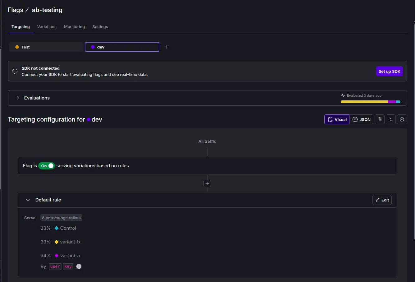Enabling A/B testing in Launch Darkly UI