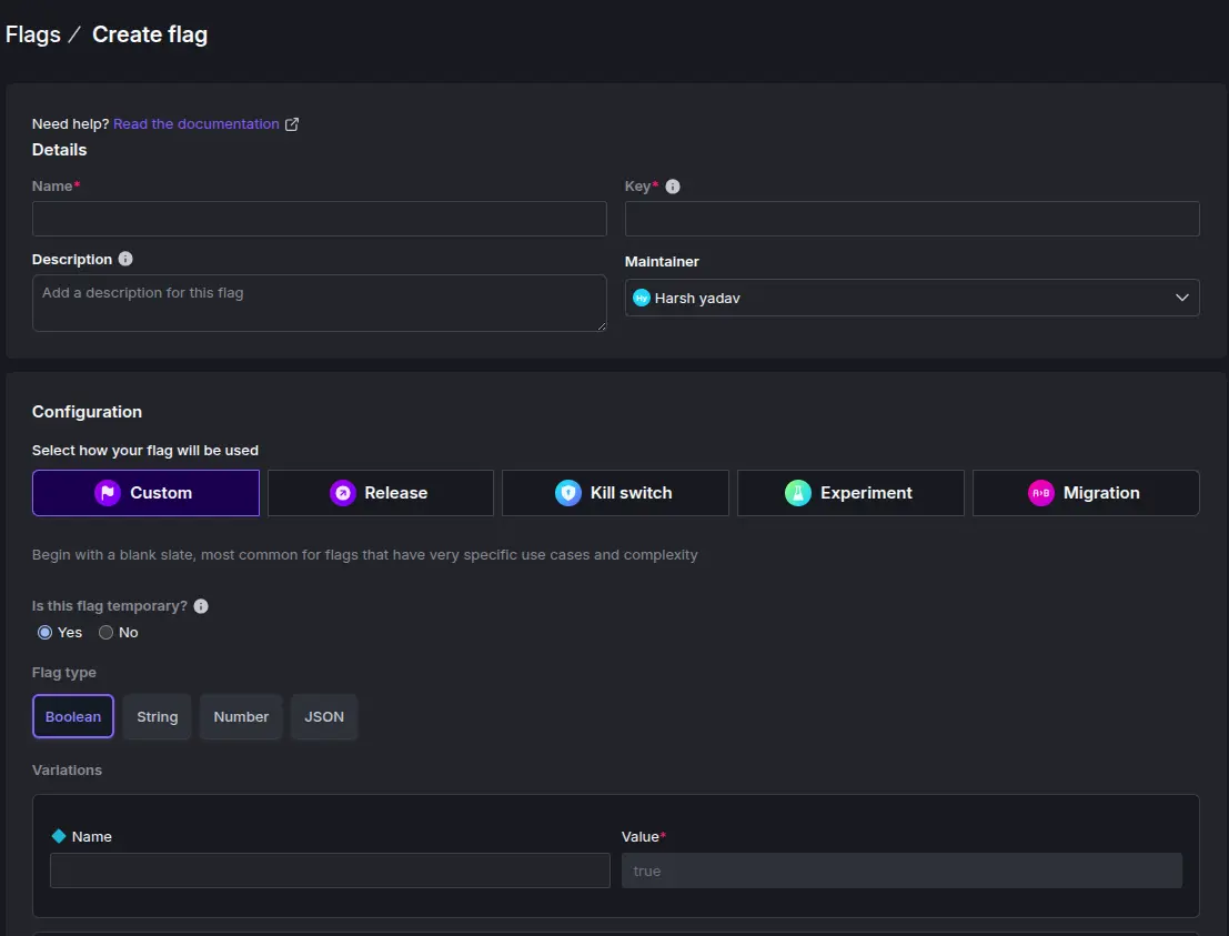 LauchDarkly UI for Flag Creation