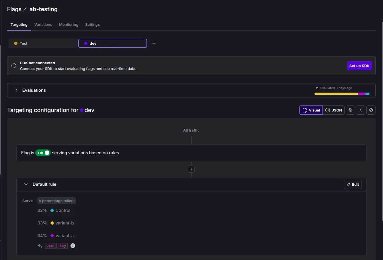 Enabling A/B testing in Launch Darkly UI