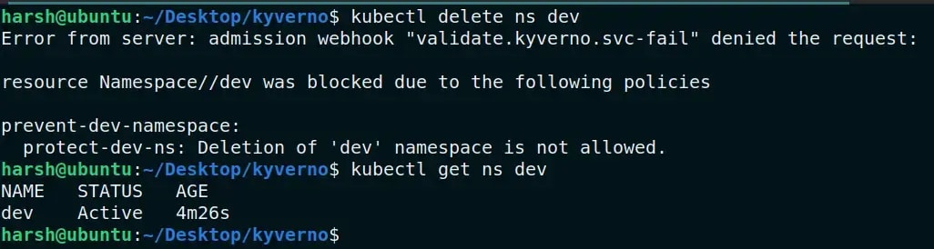 Deleting dev namespace
