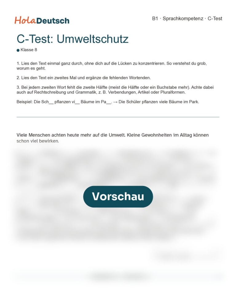 C-Test Umweltschutz – leicht (Klasse 8, B1)