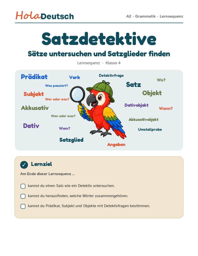 Satzdetektive – Sätze untersuchen und Satzglieder finden