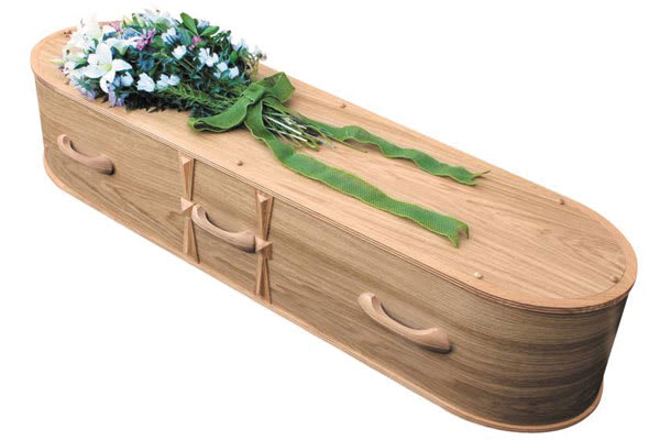 Oval oak veneer coffin