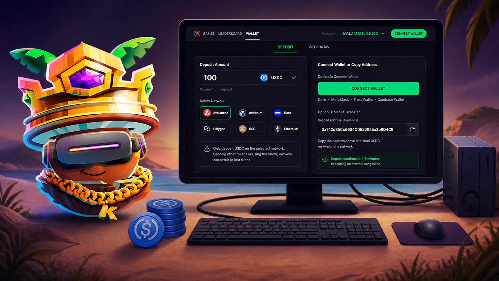 How to Deposit and Withdraw on Kokomo Desktop