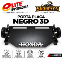 Porta Placa Honda 3D Negro con Tragaluz