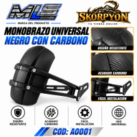 Guardabarro Trasero Monobrazo Universal (Negro con Acabado Carbono)