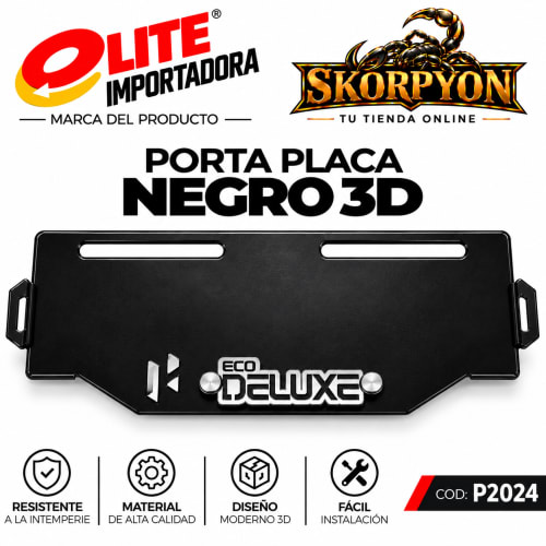 Porta Placa Eco Deluxe 3D Negro Liso Completo
