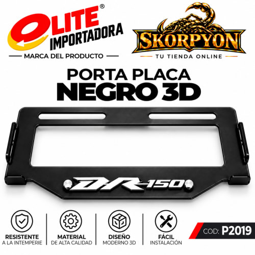 Porta Placa DR 150 3D Acanalado Negro