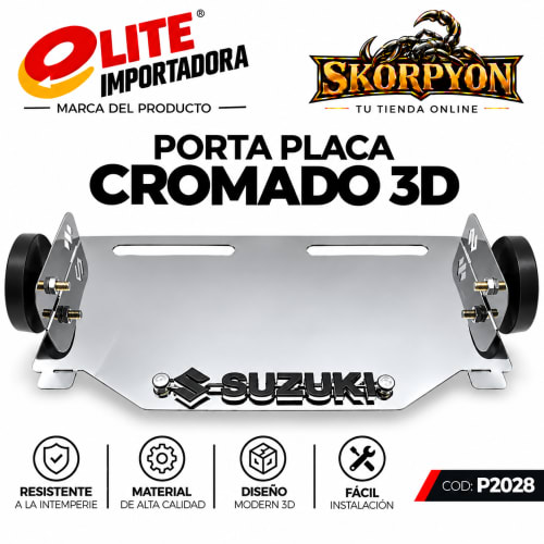Porta Placa Suzuki 3D Cromado con Tragaluz
