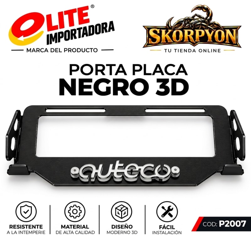 Porta Placa Auteco 3D Acanalado Negro