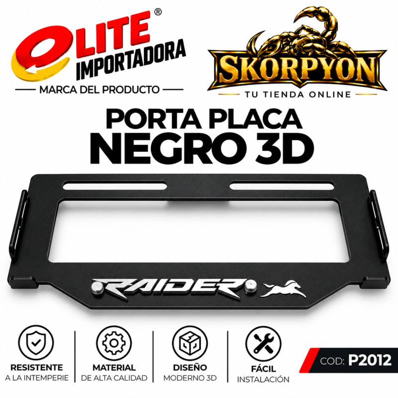 Porta Placa Raider 3D Acanalado Negro