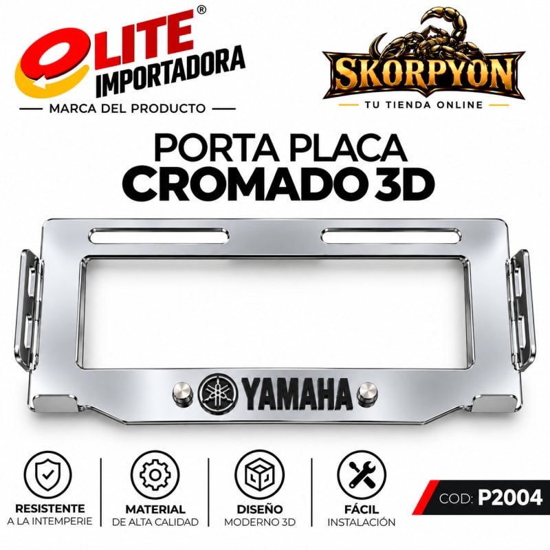 Porta Placa Yamaha 3D Acanalado Cromado