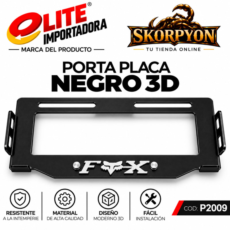 Porta Placa Fox 3D Acanalado Negro