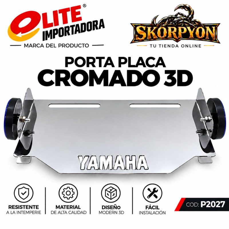 Porta Placa Yamaha Sencillo Cromado con Tragaluz 