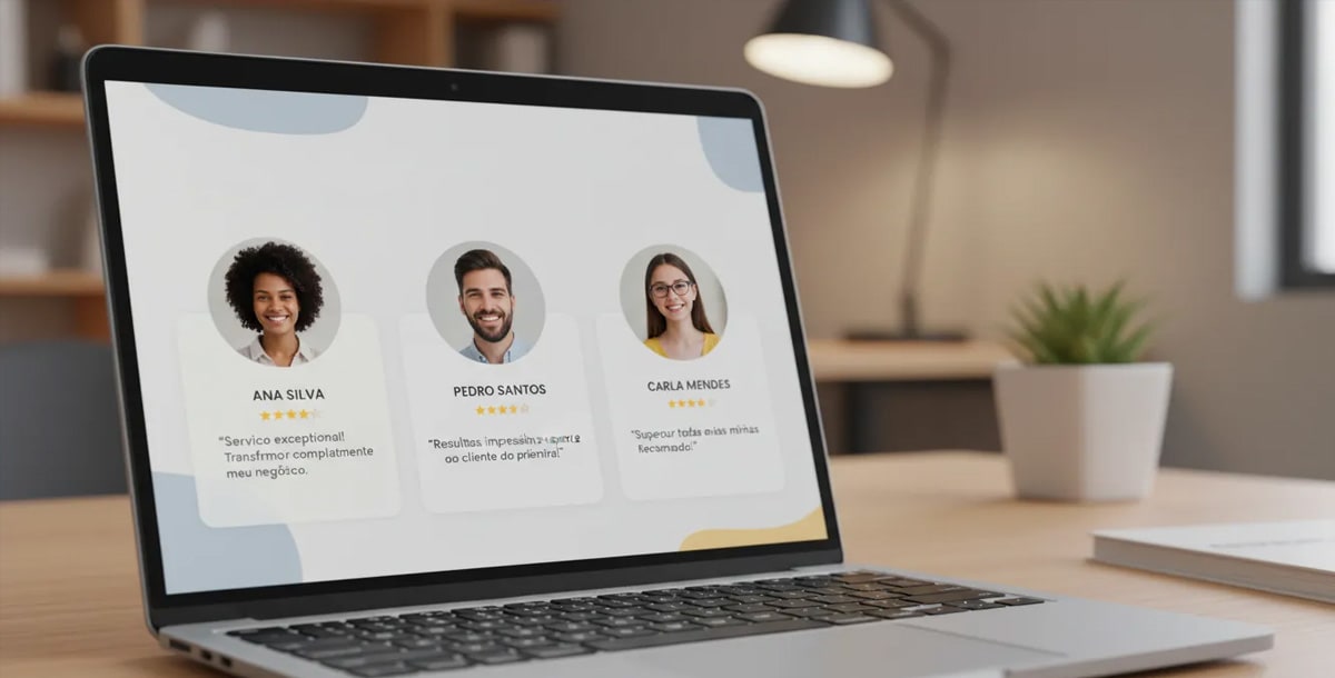Exemplo de prova social e testimonials em landing page alta conversão para empreendedores
