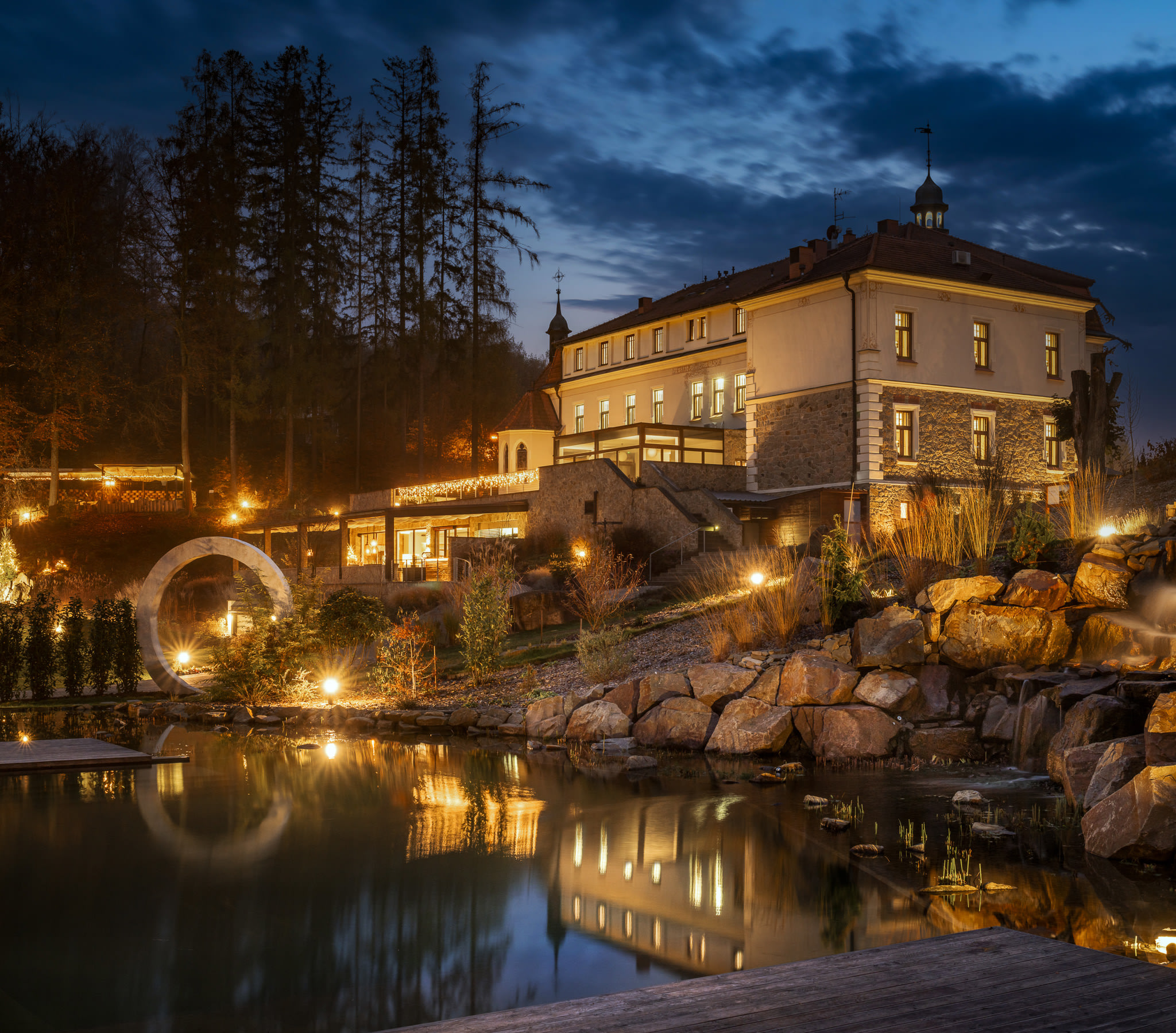 Resort at dusk — hero image