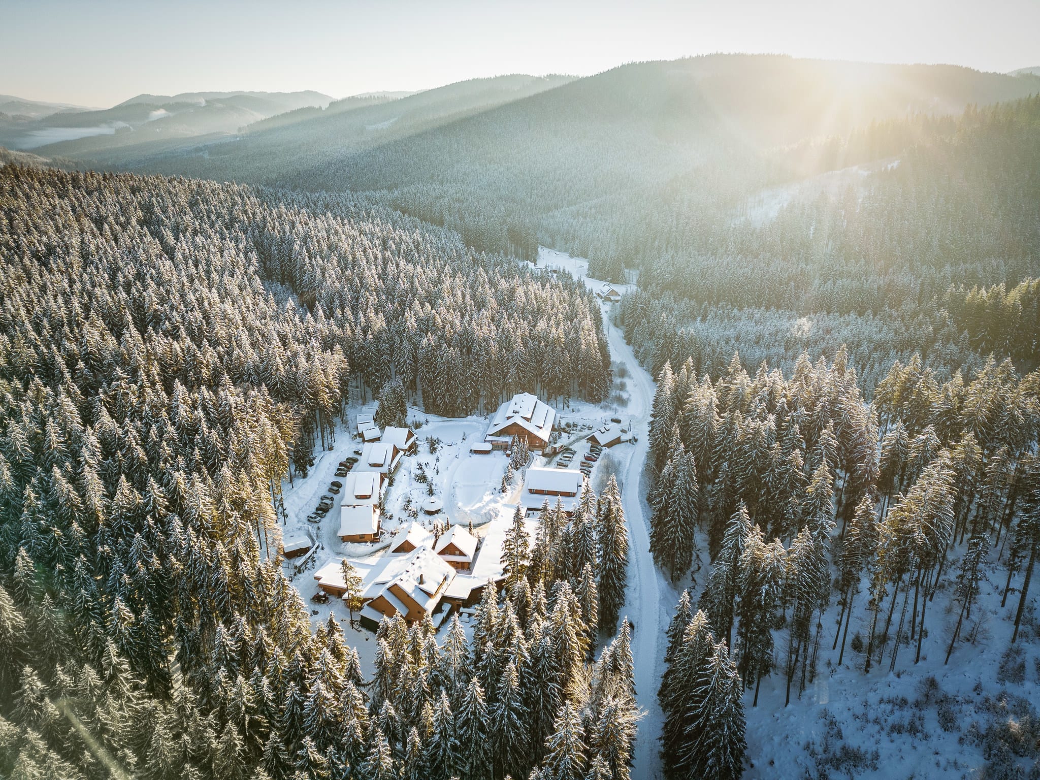 Aerial winter view of the resort