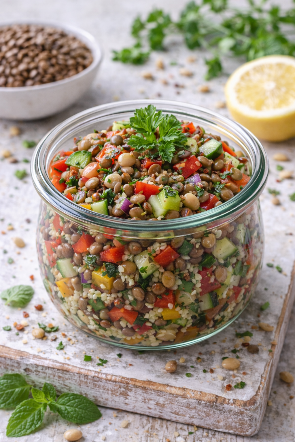 Linsensalat mit Gemüse (vegan)