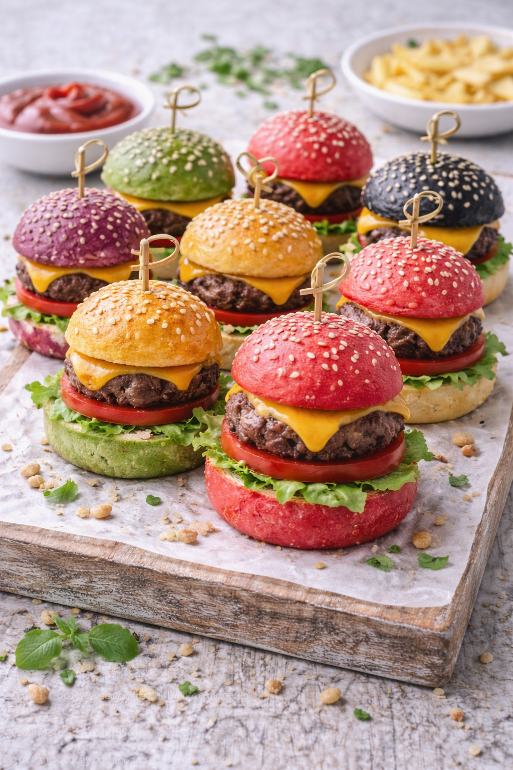 Bunte Mini Cheesburger