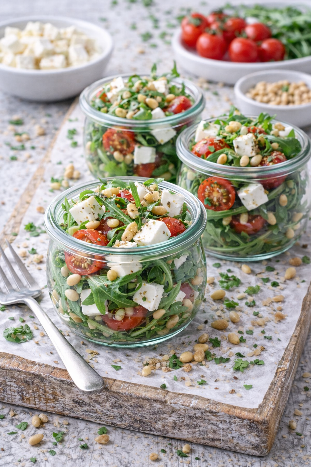 Ruccola-Feta Salat im Gläschen (veggie)