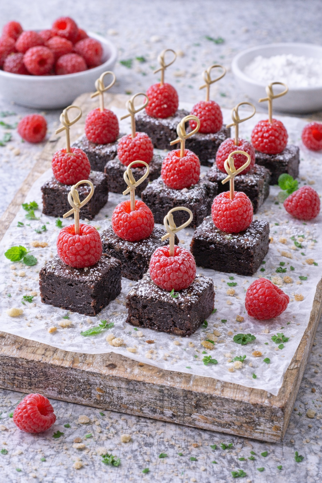 Mini Brownie Sticks mit Himbeere