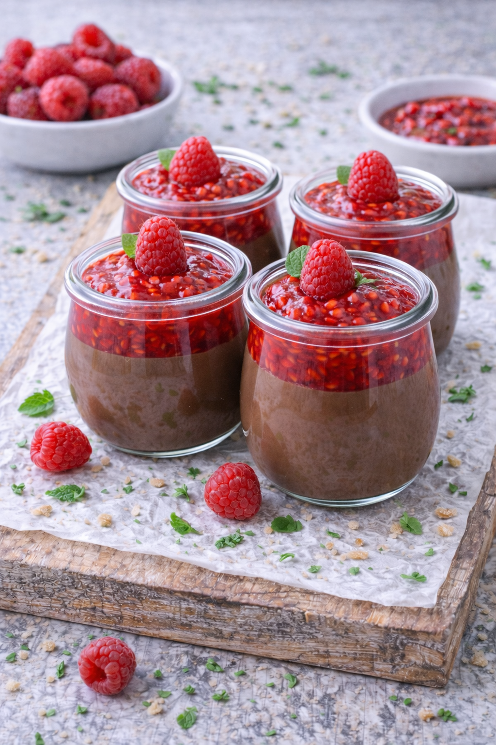 Schokoladenmousse mit Himbeersauce