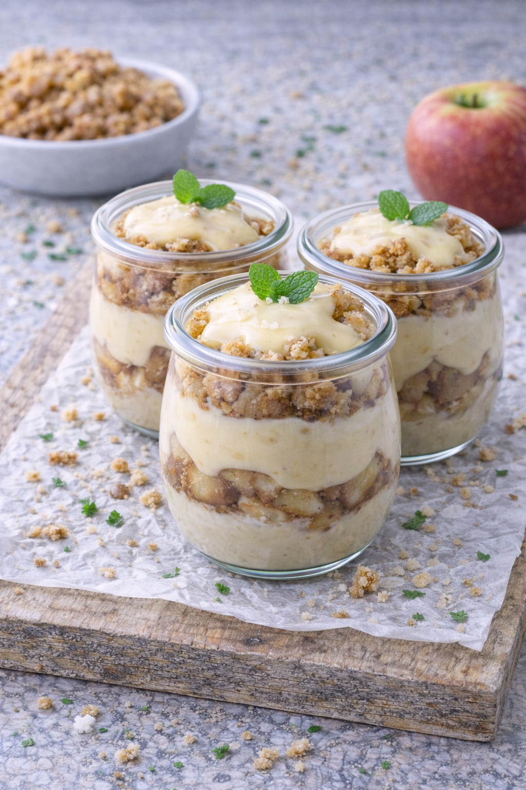Apfel-Crumble mit Vanillesauce