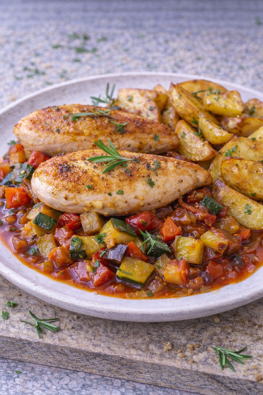 Maishähnchenfilet auf Gemüseratoille