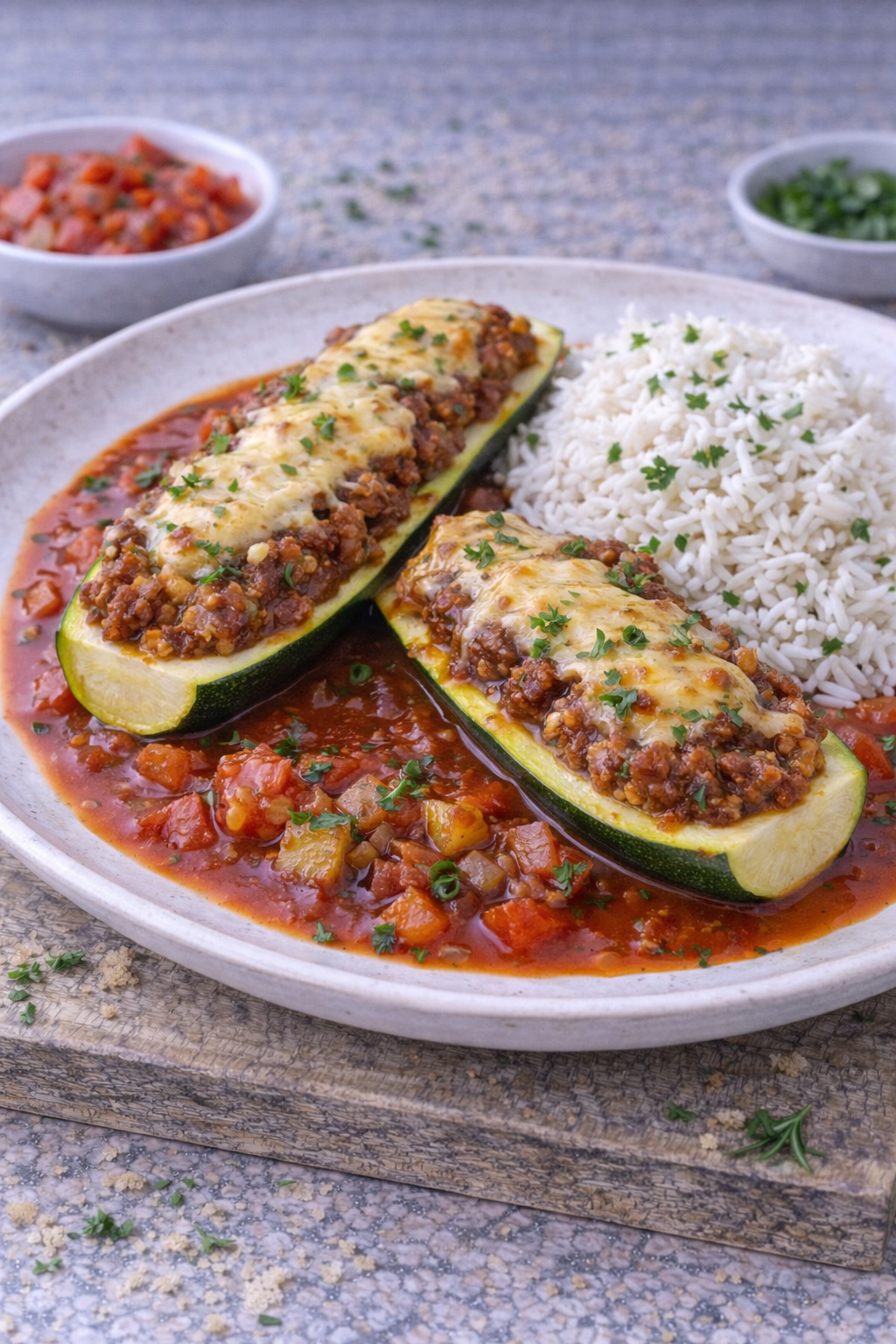 Gefüllte Zucchini mit Rinderhackfleisch