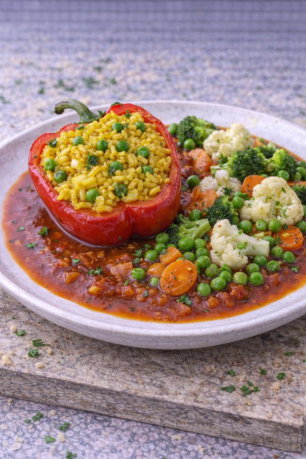 Gefüllte Paprika mit Curryreis (vegan)