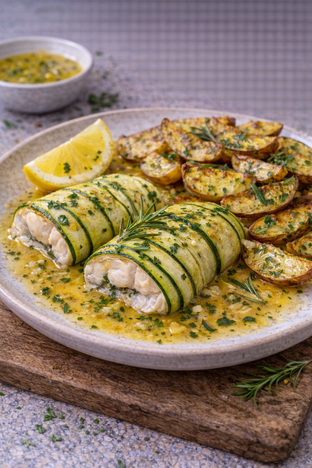 Wolfsbarschfilet in Zucchinimantel